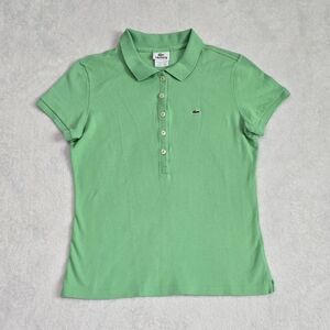Women's Lacoste Polo Shirt Button Up Bright Green Size 44 (Large) Alligator Logo